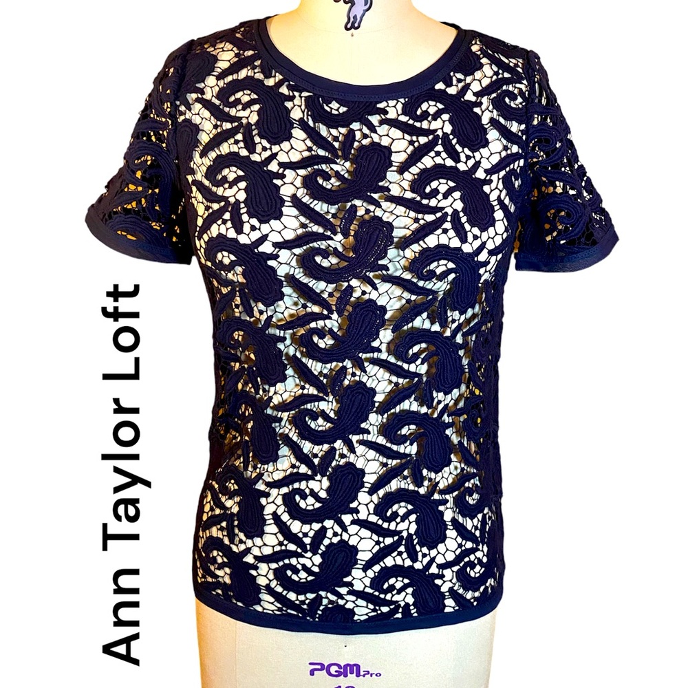 NWOT Loft Navy Lace Pullover Top 💙